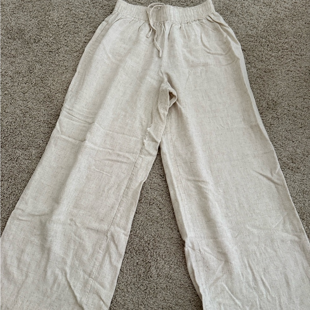 Princess Polly Beige Linen Wide-Leg Pants